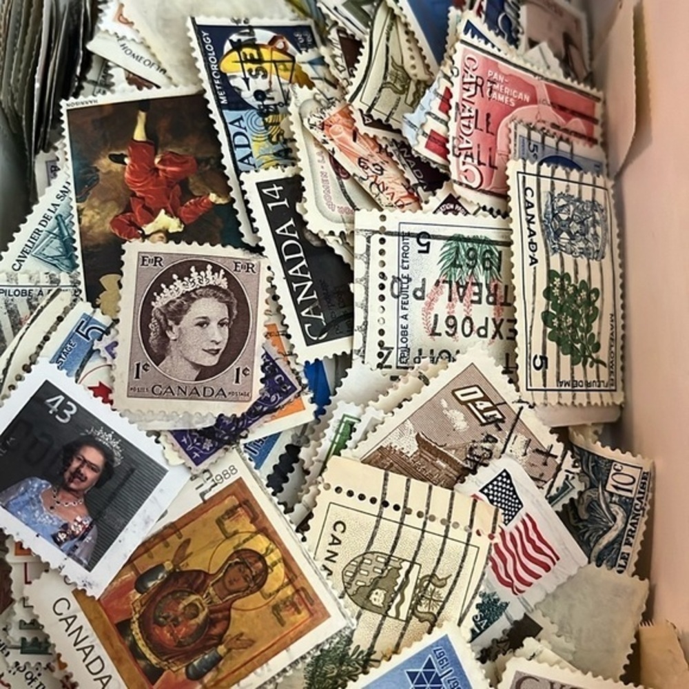 200 random used postage stamps- # envelope 1